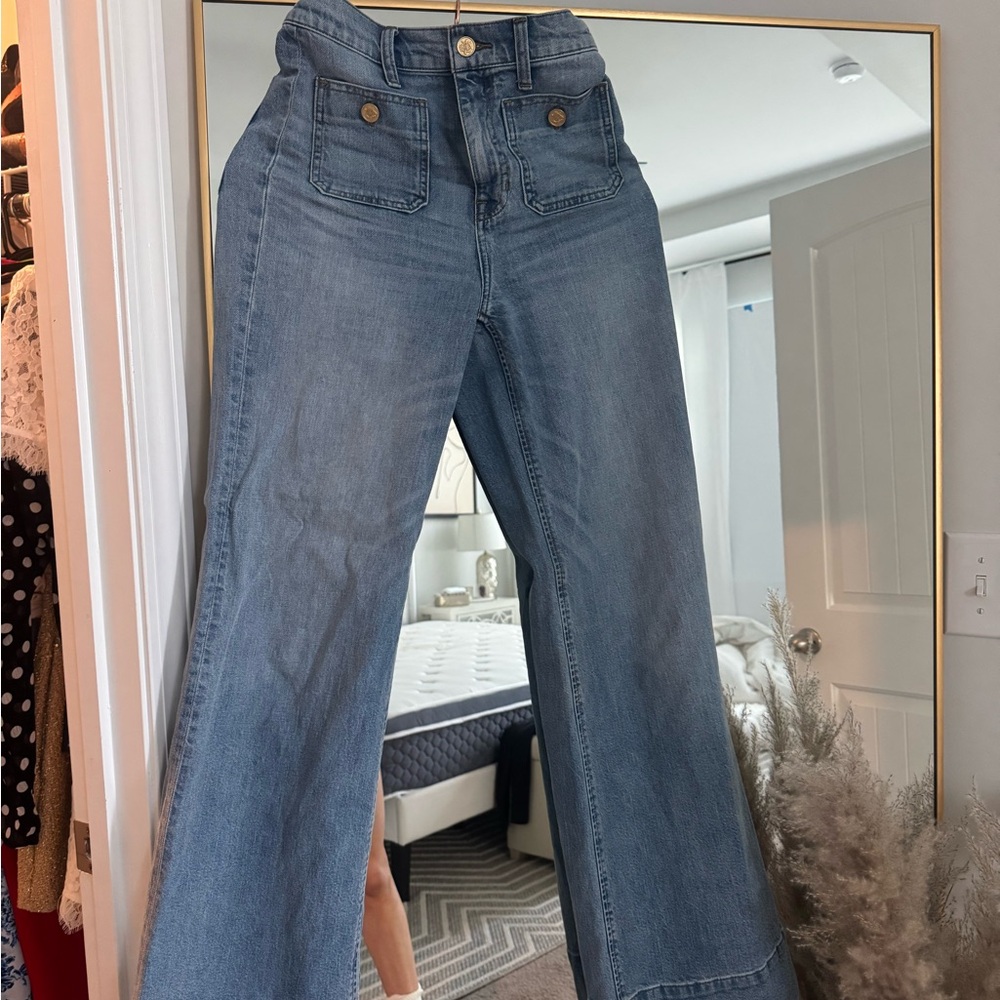 J. Crew Wide-Leg High-Rise Jeans in Medium Blue Wash